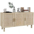 Boho Sideboard Buffet Cabinet with 3 Rattan Doors and Adjustable Shelves