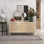 Boho Sideboard Buffet Cabinet with 3 Rattan Doors and Adjustable Shelves