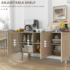 Boho Sideboard Buffet Cabinet with 3 Rattan Doors and Adjustable Shelves