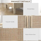 Boho Sideboard Buffet Cabinet with 3 Rattan Doors and Adjustable Shelves
