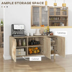 Boho Sideboard Buffet Cabinet with 3 Rattan Doors and Adjustable Shelves