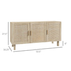 Boho Sideboard Buffet Cabinet with 3 Rattan Doors and Adjustable Shelves
