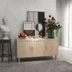 Boho Sideboard Buffet Cabinet with 3 Rattan Doors and Adjustable Shelves