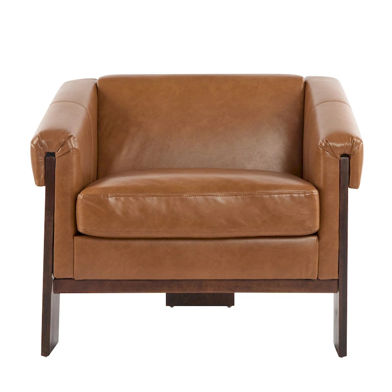 Mid-Century Modern PU Leather Accent Arm Chair Caramel