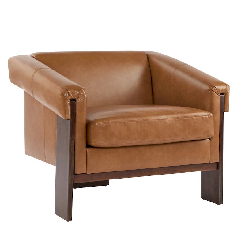 Mid-Century Modern PU Leather Accent Arm Chair Caramel