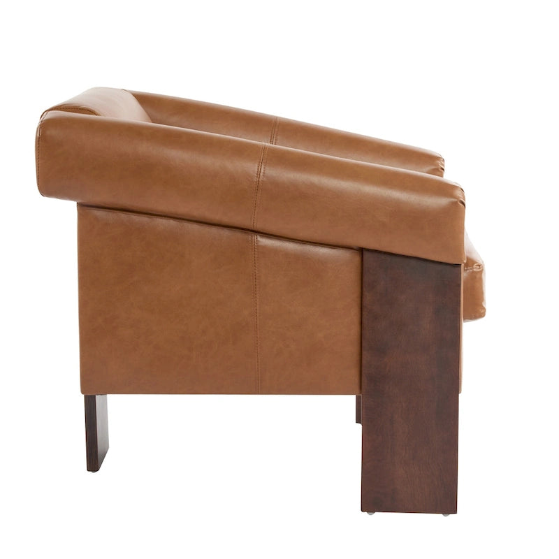 Mid-Century Modern PU Leather Accent Arm Chair Caramel