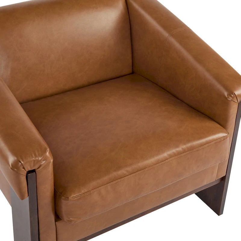 Mid-Century Modern PU Leather Accent Arm Chair Caramel