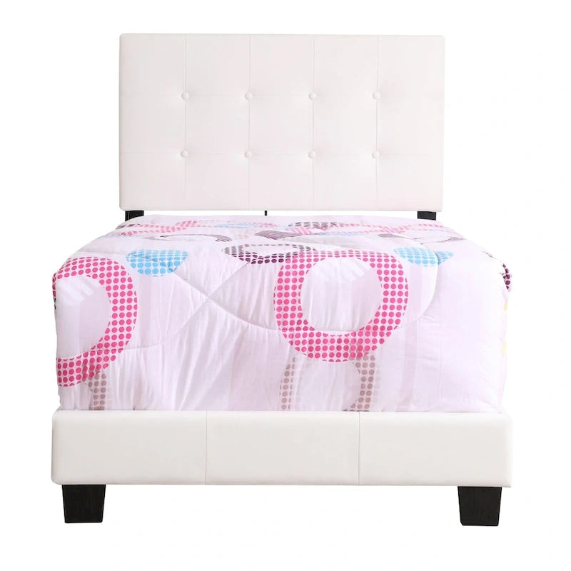 Faux Leather Button Tufted Twin Upholstered Panel Bed White