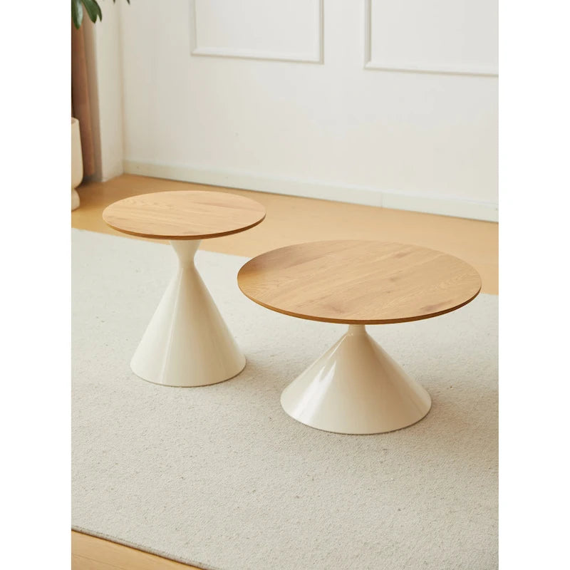 Modern Round Nesting Coffee Table Set with Carbon Steel Base