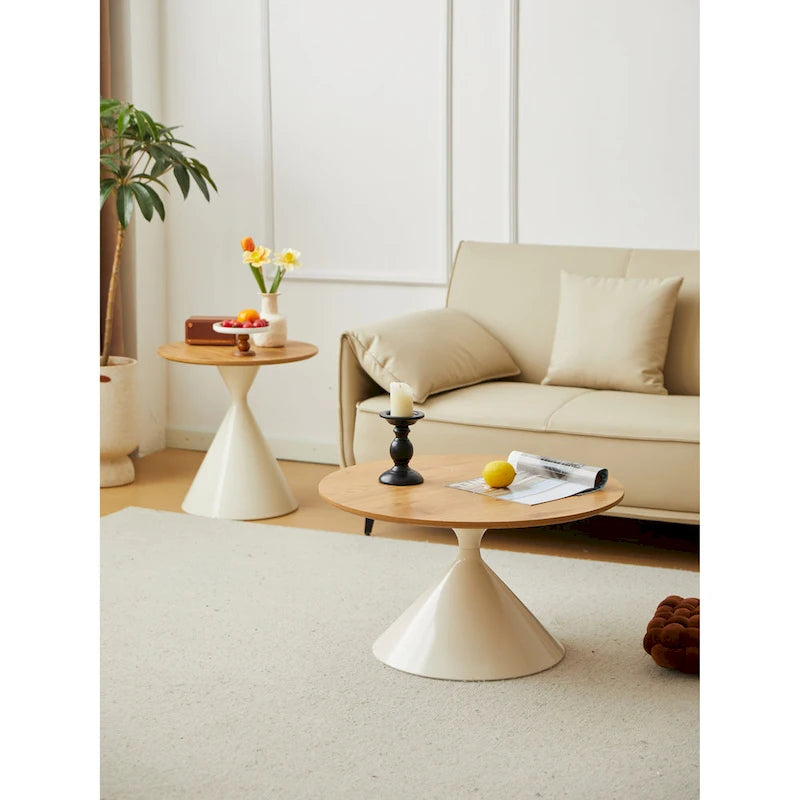 Modern Round Nesting Coffee Table Set with Carbon Steel Base