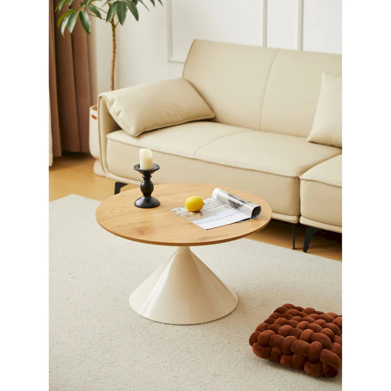 Modern Round Nesting Coffee Table Set with Carbon Steel Base