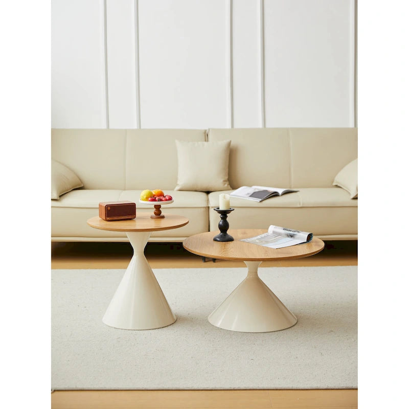 Modern Round Nesting Coffee Table Set with Carbon Steel Base
