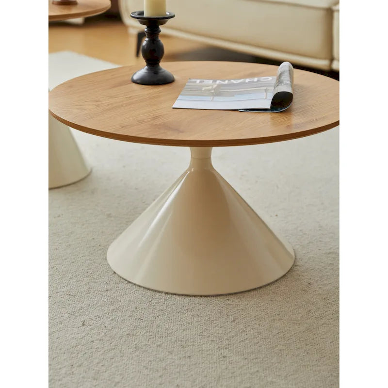 Modern Round Nesting Coffee Table Set with Carbon Steel Base