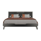 King Size Platform Bed, Gray Upholstered Headboard, Wood Frame