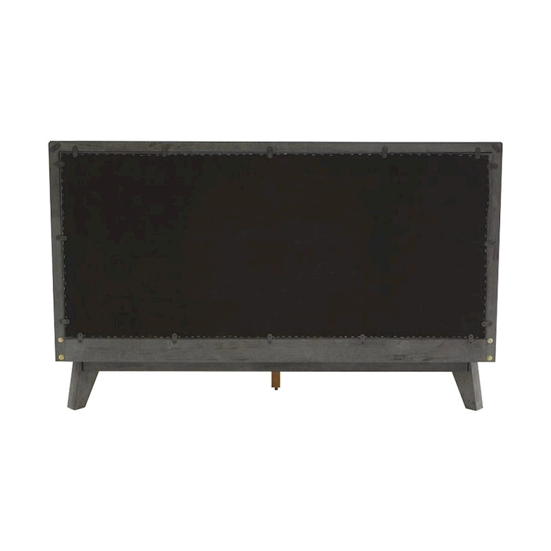 King Size Platform Bed, Gray Upholstered Headboard, Wood Frame