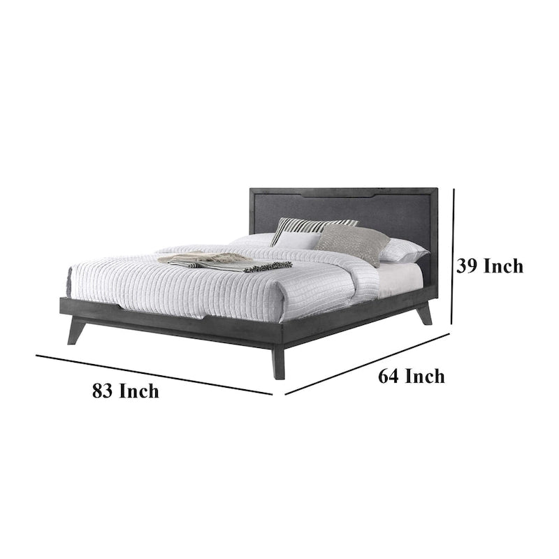 King Size Platform Bed, Gray Upholstered Headboard, Wood Frame
