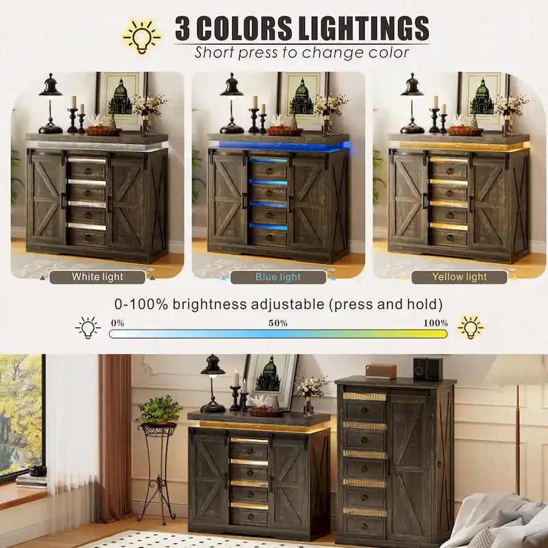 5-Drawer Accent Cabinet with LED Lighting and Motion Sensor