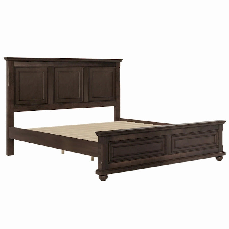 Vintage Style King Size Wooden Platform Bed with Fretwork Headboard