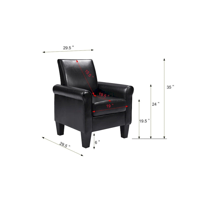 PU Leather Accent Armchair High Backrest Padded for Living Room Office