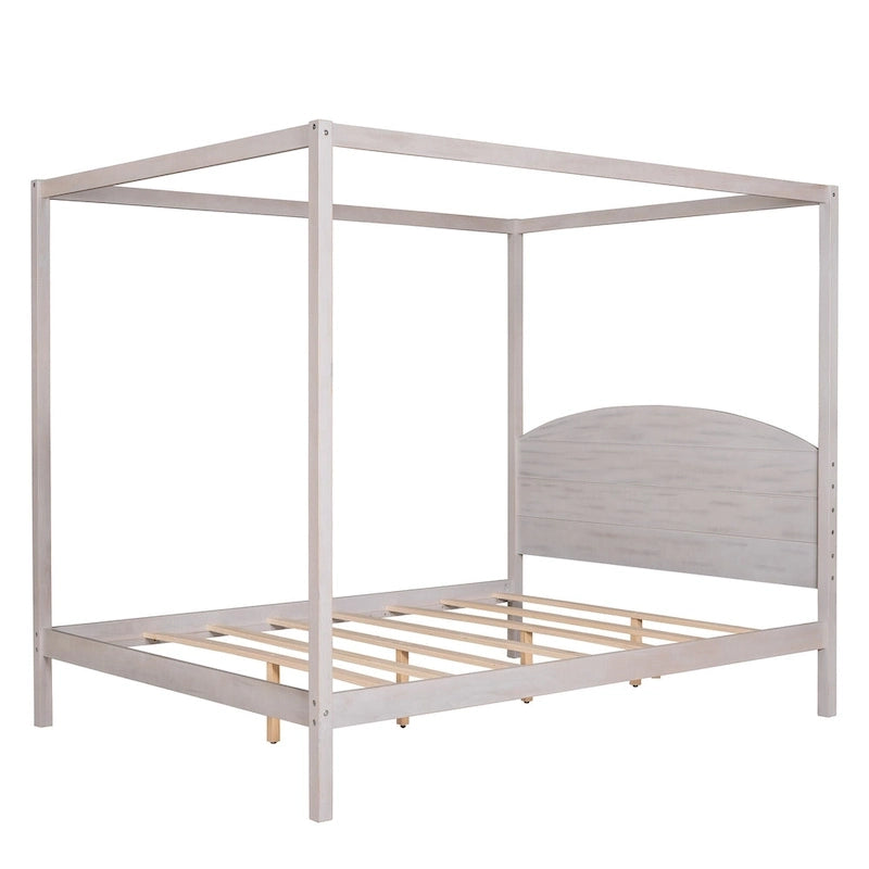 Himmelbett aus Kiefernholz mit Kopfteil und gewaschenem Finish