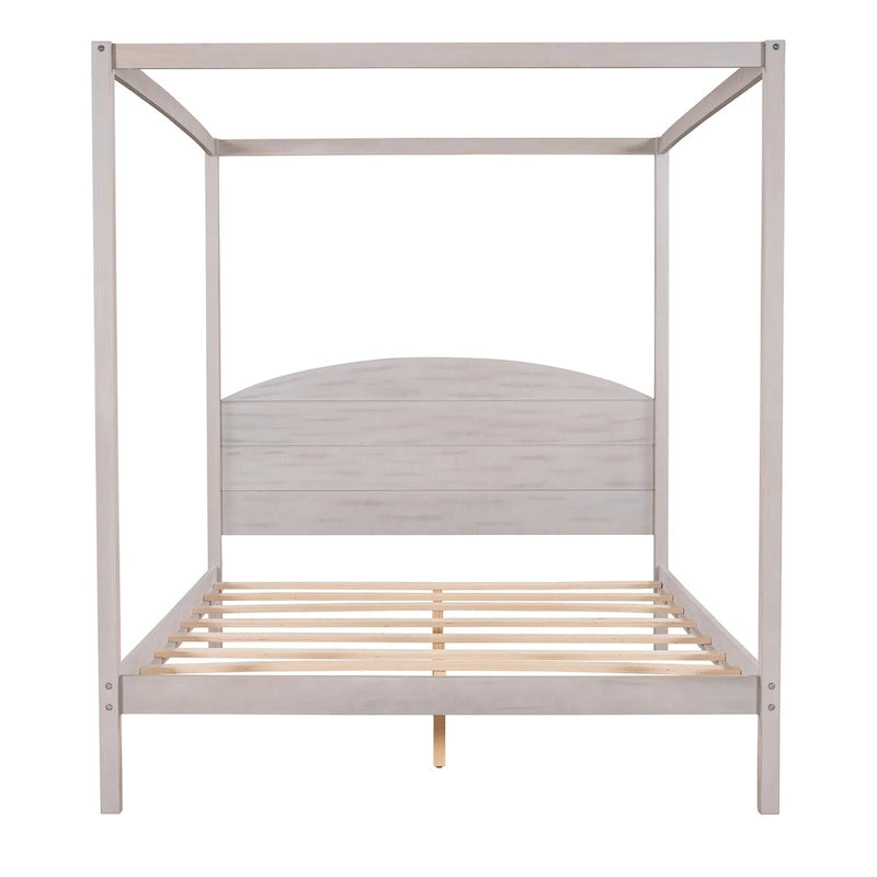 Himmelbett aus Kiefernholz mit Kopfteil und gewaschenem Finish