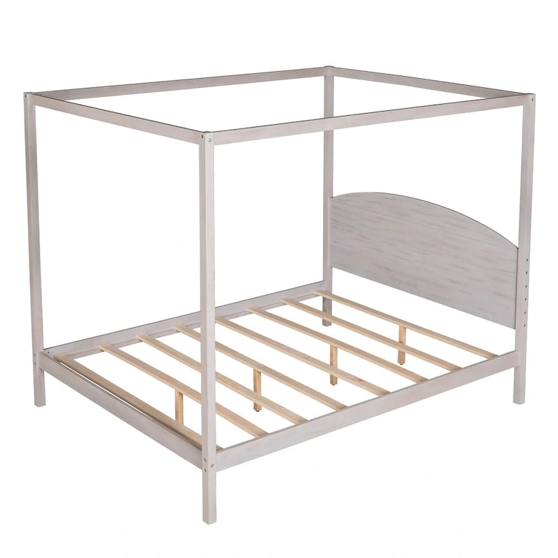 Himmelbett aus Kiefernholz mit Kopfteil und gewaschenem Finish