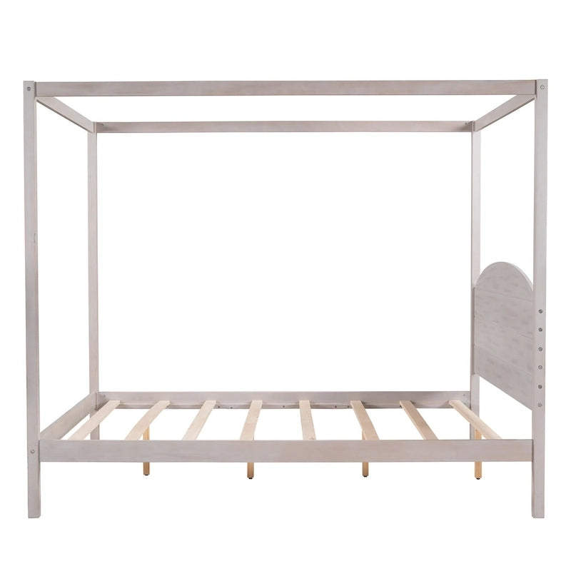 Himmelbett aus Kiefernholz mit Kopfteil und gewaschenem Finish