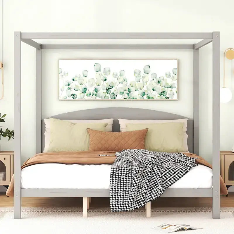 Himmelbett aus Kiefernholz mit Kopfteil und gewaschenem Finish