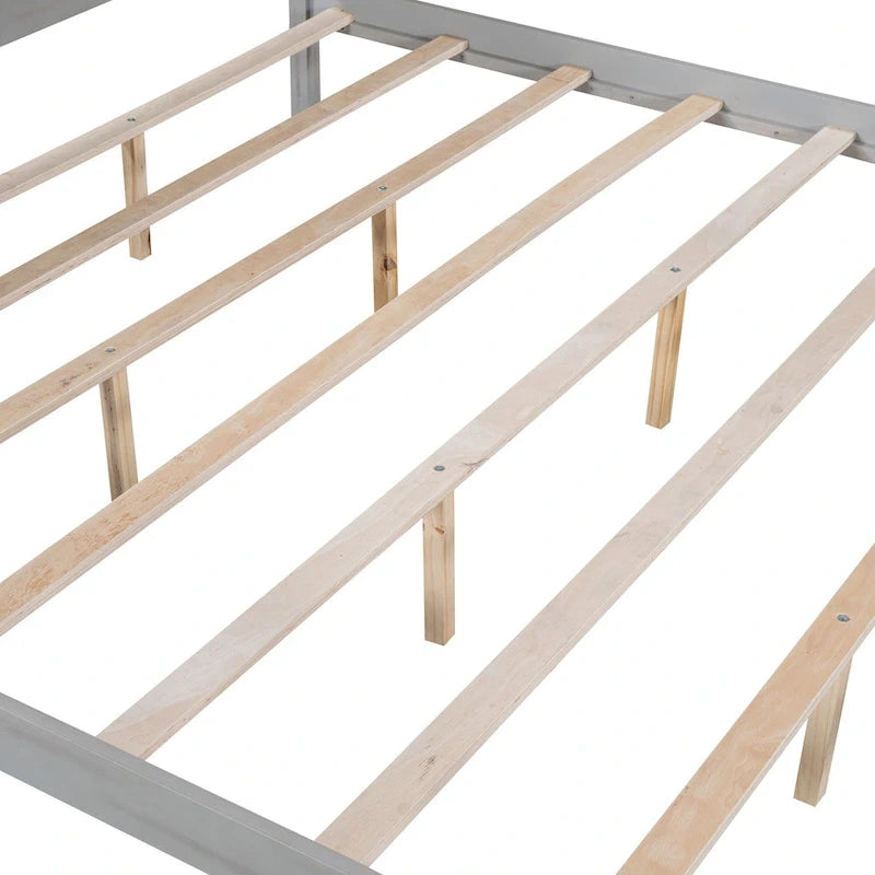 Himmelbett aus Kiefernholz mit Kopfteil und gewaschenem Finish