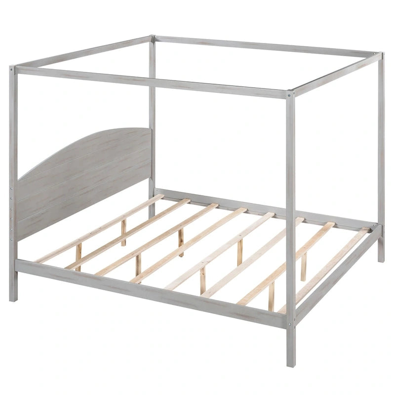 Himmelbett aus Kiefernholz mit Kopfteil und gewaschenem Finish
