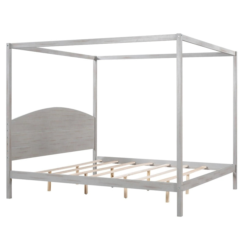 Himmelbett aus Kiefernholz mit Kopfteil und gewaschenem Finish