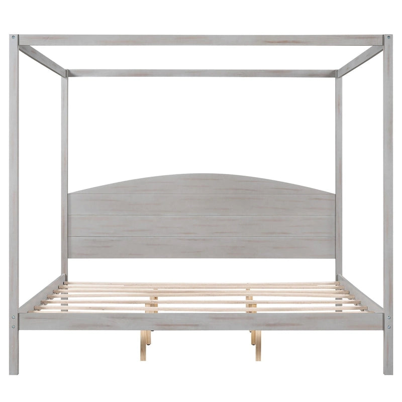 Himmelbett aus Kiefernholz mit Kopfteil und gewaschenem Finish
