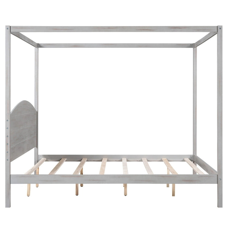 Himmelbett aus Kiefernholz mit Kopfteil und gewaschenem Finish