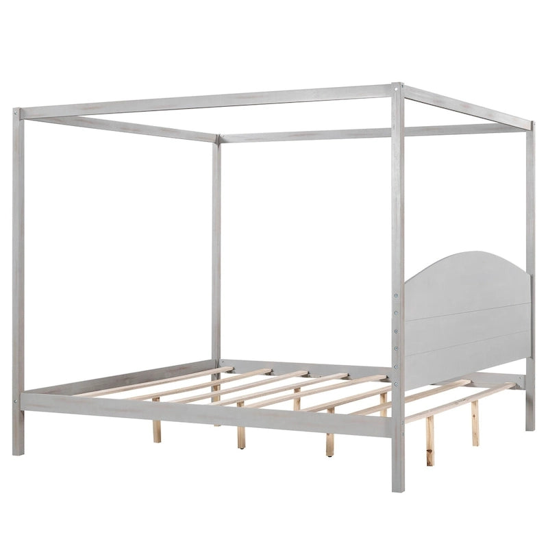 Himmelbett aus Kiefernholz mit Kopfteil und gewaschenem Finish