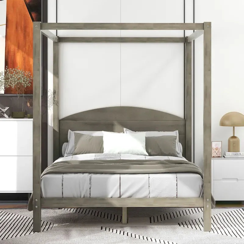 Himmelbett aus Kiefernholz mit Kopfteil und gewaschenem Finish