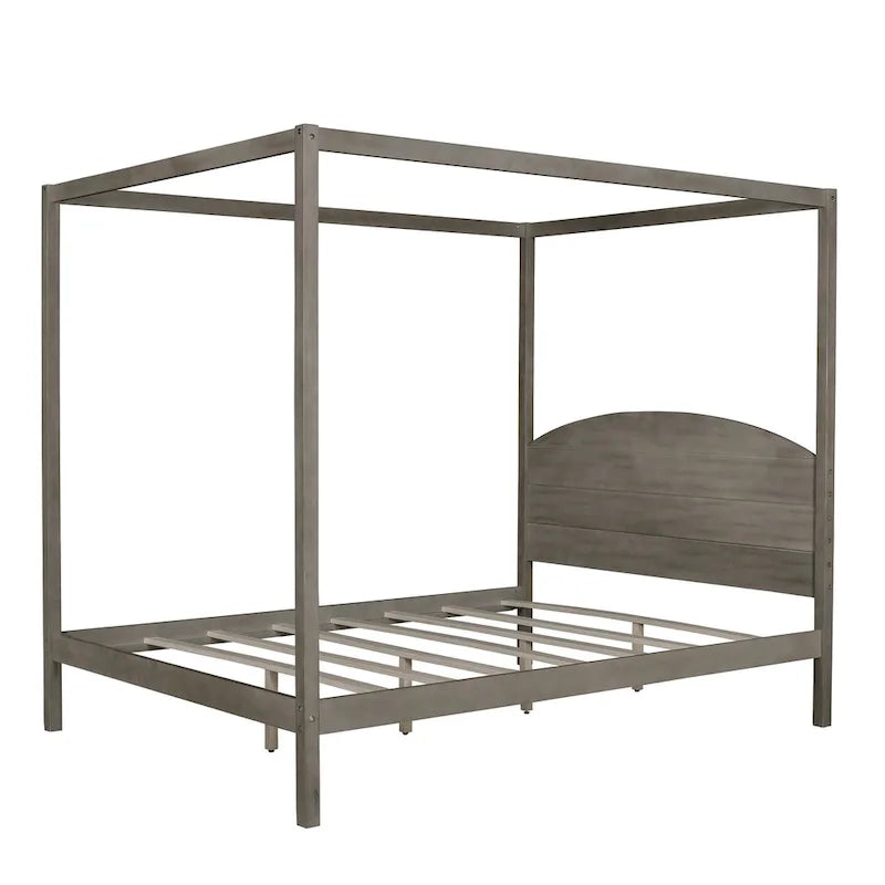 Himmelbett aus Kiefernholz mit Kopfteil und gewaschenem Finish