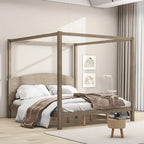 Himmelbett aus Kiefernholz mit Kopfteil und gewaschenem Finish