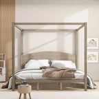 Himmelbett aus Kiefernholz mit Kopfteil und gewaschenem Finish