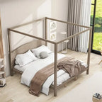 Himmelbett aus Kiefernholz mit Kopfteil und gewaschenem Finish