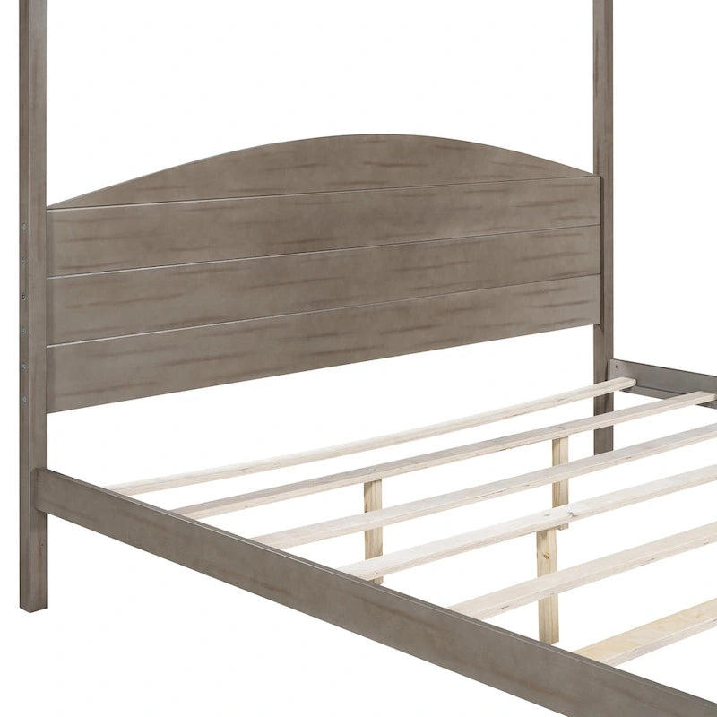 Himmelbett aus Kiefernholz mit Kopfteil und gewaschenem Finish