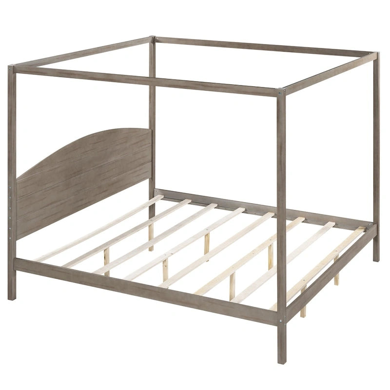 Himmelbett aus Kiefernholz mit Kopfteil und gewaschenem Finish
