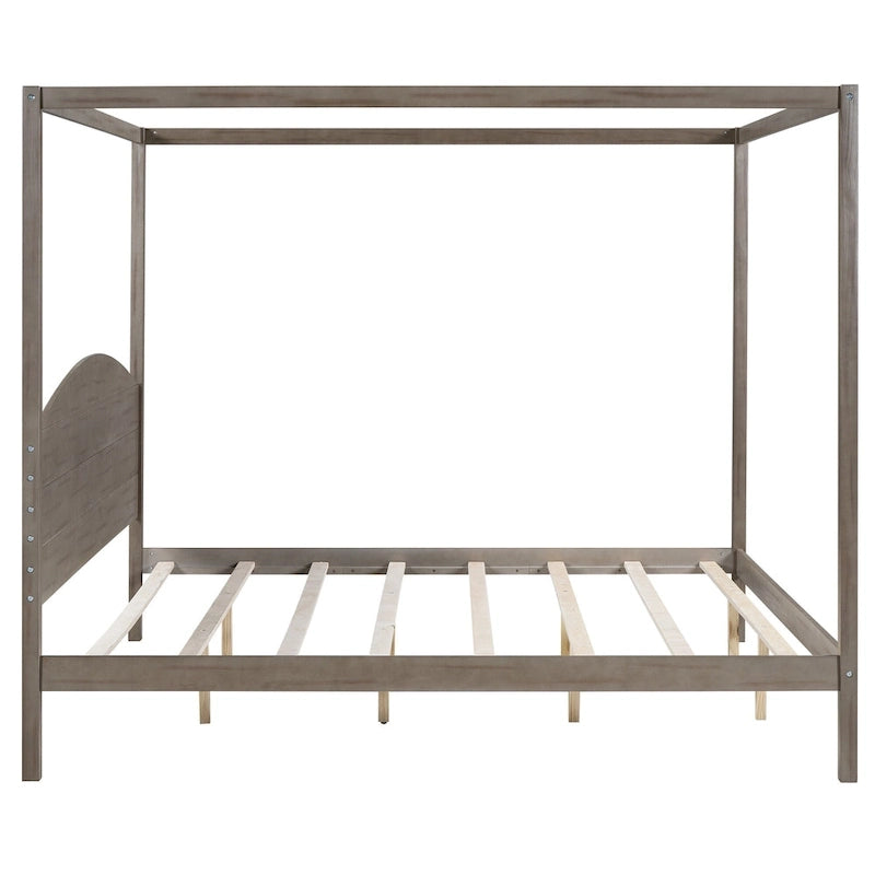 Himmelbett aus Kiefernholz mit Kopfteil und gewaschenem Finish