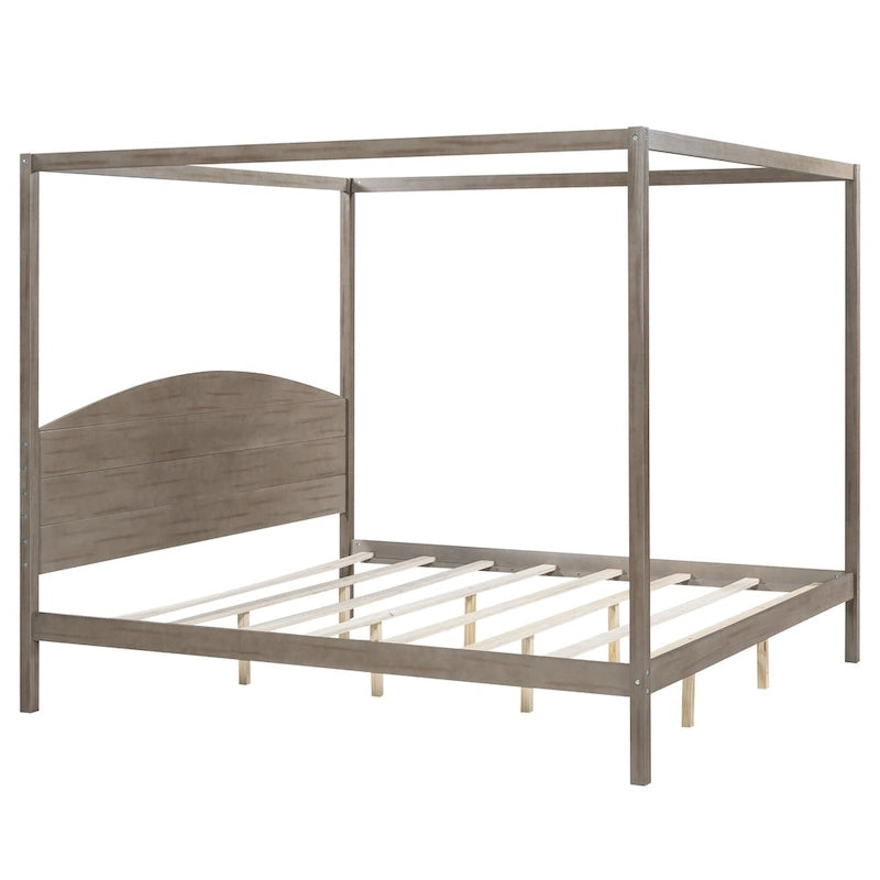 Himmelbett aus Kiefernholz mit Kopfteil und gewaschenem Finish