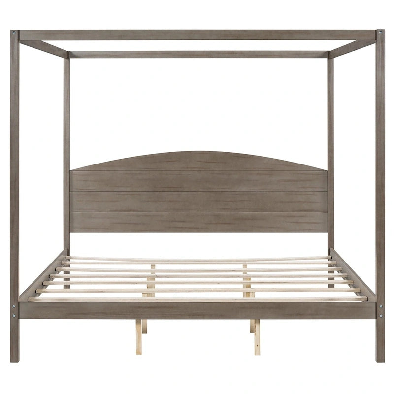 Himmelbett aus Kiefernholz mit Kopfteil und gewaschenem Finish