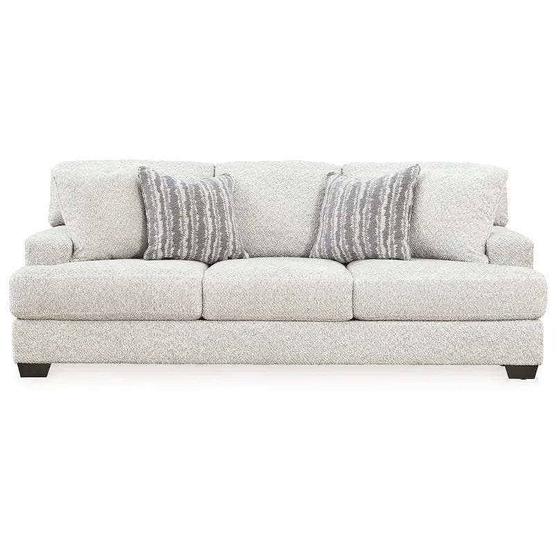 Modernes Sofa aus weißem Stoff mit wendbaren Kissen