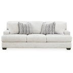 Modernes Sofa aus weißem Stoff mit wendbaren Kissen
