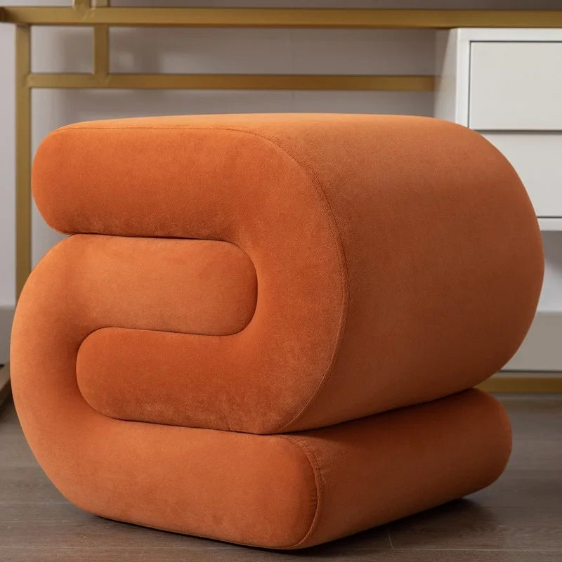 Velvet Fabric S-shape Ottoman Makeup Stool Footstool