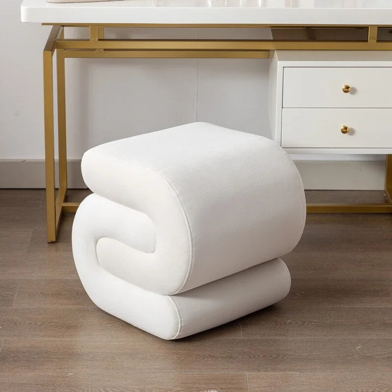 Velvet Fabric S-shape Ottoman Makeup Stool Footstool