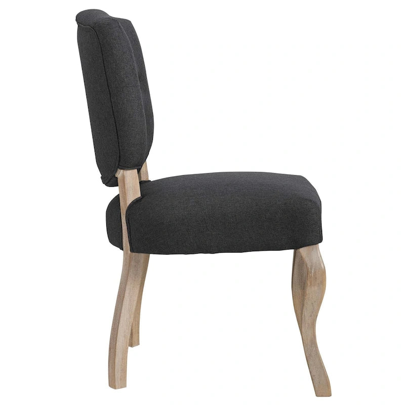 Gepolsterter französischer Esszimmerstuhl im Vintage-Stil mit Knopfheftung und Polyesterbezug