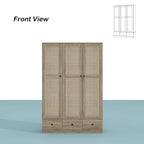 Natural Charm Wooden Armoire Rattan Panel Doors Ample Storage Wardrobe